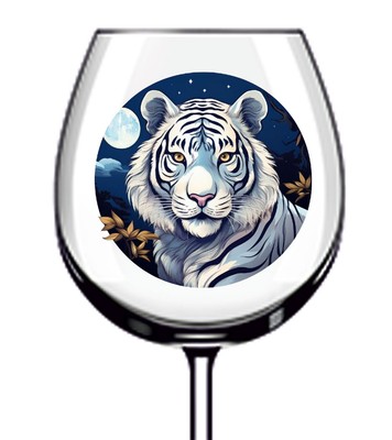 12x weiße Farbe Tiger Mond Vinyl Aufkleber Abziehbild Becher Weinglas Flasche Tasse