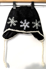 Screamer Knit Beanie Wool Blend Snowflake W/Pearls EUC