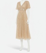 Mac Duggal Women's Beige A Line Embellished Short Sleeve Dress Size 8