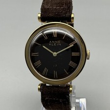 Vintage Anne Klein Womens Watch 33mm Black Dial Gold Tone 17 Jewels Manual Wind
