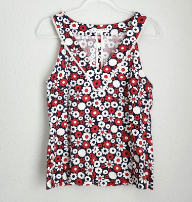 TRINA TURK Borneo Red, White & Blue Fun Floral Sleeveless Top Women's Size 10