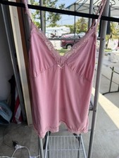 Victoria  s Secret Angels Pink Slip Chemise Size M Lace Trim Bow Detail Lingerie