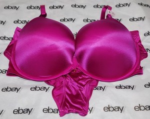 NEW Victoria's Secret Bombshell Plunge Bra Berry Satin 38DD & Cheeky Set XL VS