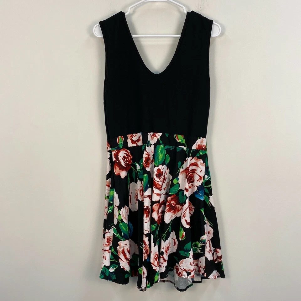 Miusol Mujer XL Vestido Sin Mangas Floral Negro Midi Falda Pullover K69 Foto 3 de 4