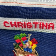 Christmas stocking needlepoint blue front Santa sleigh  reindeer 19  X 11.5  