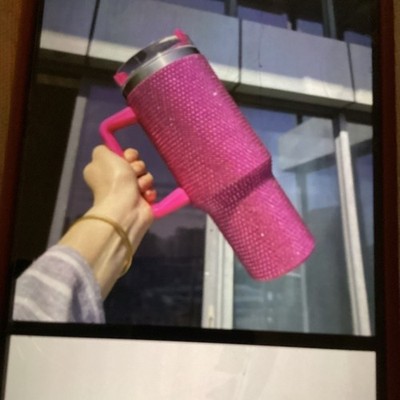 Pink 40oz Insulated Tumbler with Handle, Twist Lid, and Straw