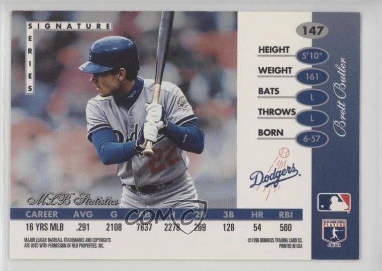 1996 Leaf Signature Series Gold Press Proof Brett Butler #147 - Image 2 of 2