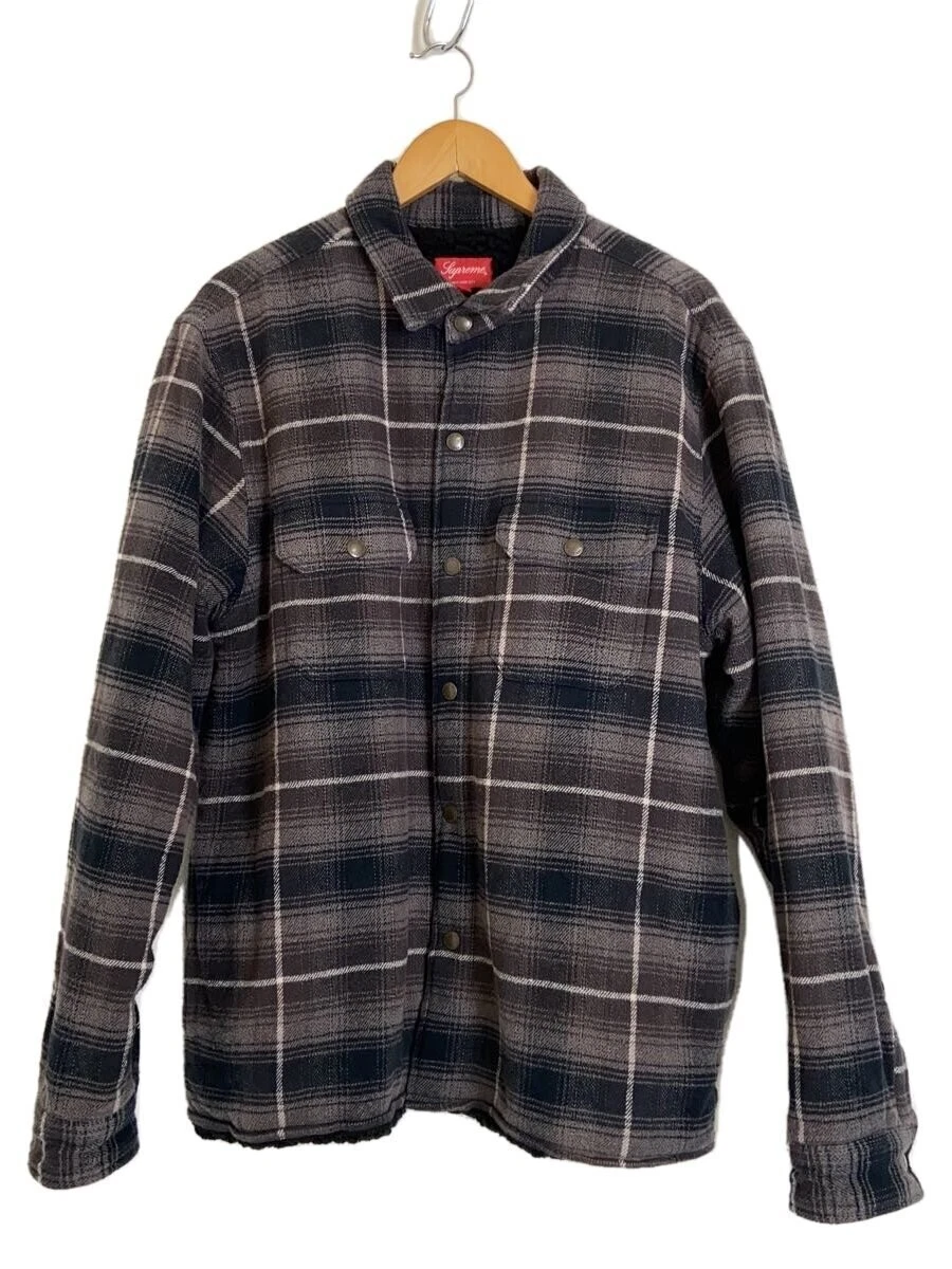 Supreme 22Aw/chemise en flanelle doublée peau de mouton/L/coton/gris