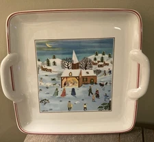 Villeroy & Boch Naïf Christmas Porcelain Square Handled 8 in Cake Plate