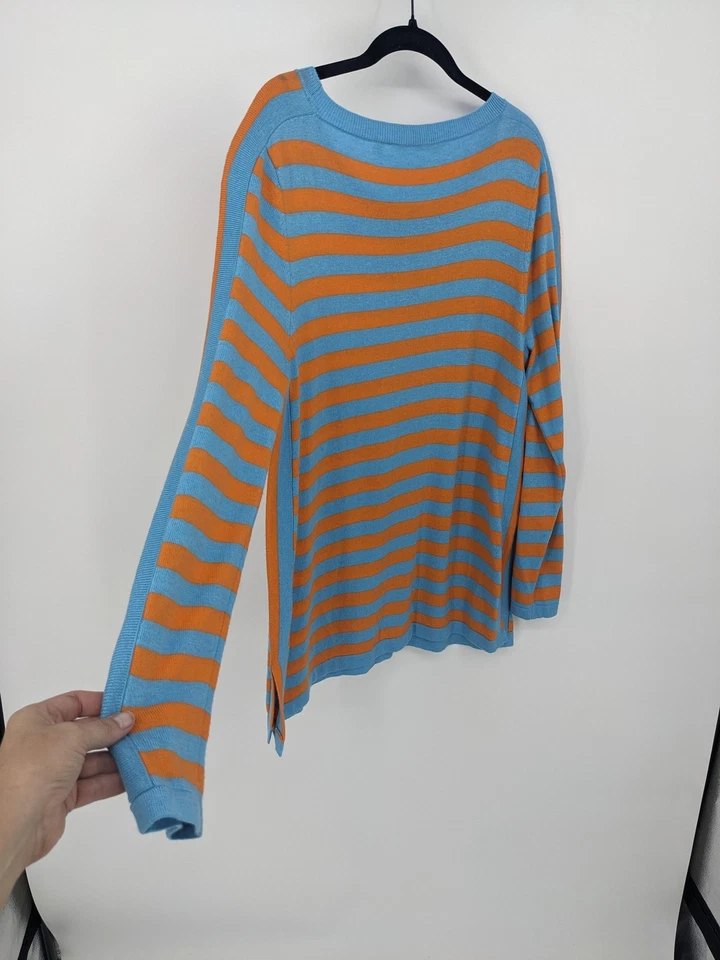 Suéter feminino Soft Surroundings grande azul laranja listrado lã cashmere pulôver - Imagem 4 de 4