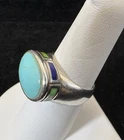 925 Sterling Silver Vtg Southwestern Style Turquoise Dome Gem Inlay Size 7