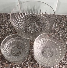 Arcoroc France Vintage Sunburst Clear Glass Trifle Fruit Serving Bowl & 5 Dishes