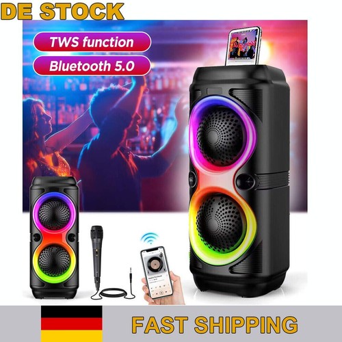 Bluetooth 5 Lautsprecher RGB Subwoofer Musikbox Boombox Party LED mit Mikrofon c