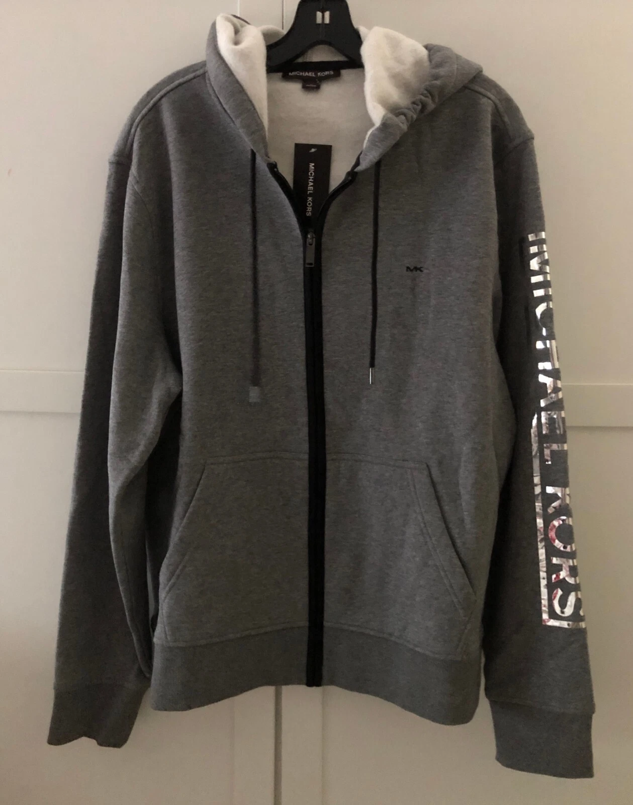 Felpa donna MICHAEL KORS grigia con cappuccio e zip nuova grande