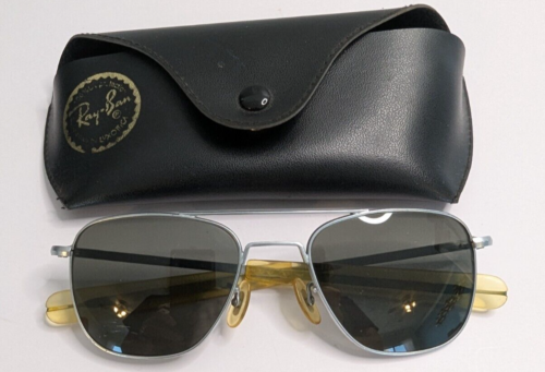 Vintage Randolph Engineering Sunglasses 5 1/2 Aviator Matte Silver & Smoke Gray