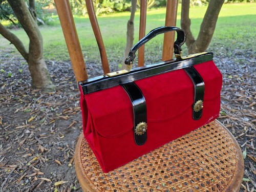 Borsa da sera vintage in velluto rosso, originale 1960 - Foto 5 di 23