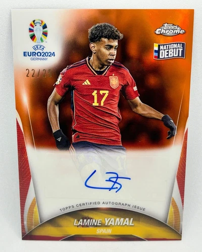 2024 Topps Chrome UEFA Euro Lamine Yamal Rookie Auto /25 Orange National Debut