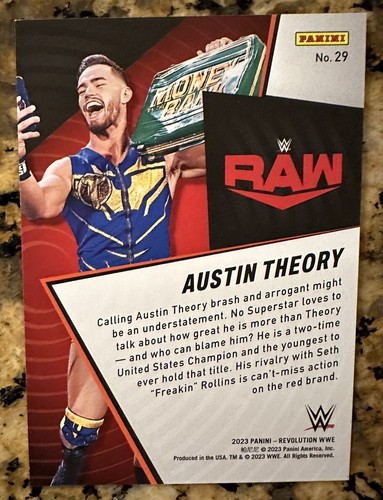 Austin Theory 2023 WWE Panini Revolution Shock Wave #29 - Picture 2 of 2