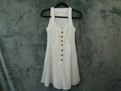 Anthropologie Romper Womens White Eyelet Button Up Sleeveless Boho  Pockets
