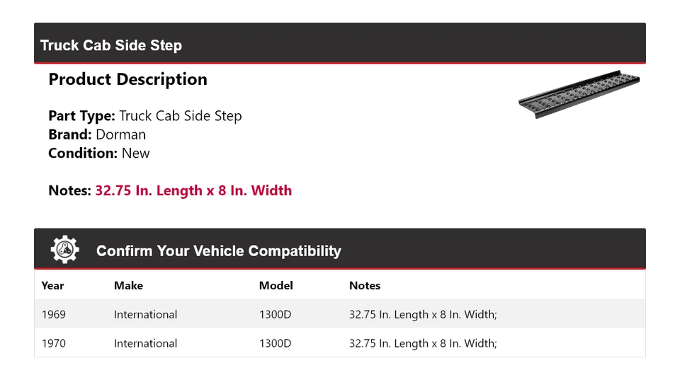 Para camioneta International 1300D Dorman 1969-1970 cabina escalón lateral Foto 2 de 4