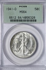 BU 1941-D Walking Liberty Half Dollar PCGS MS64 OGH AZLM