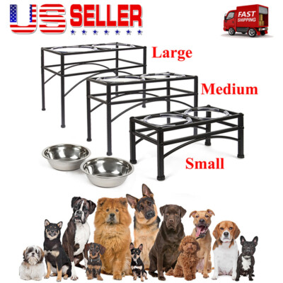 Elevated Raised Pet Bowl Cat Dog Feeder Food Water Dish Stainless Steel + 2Bowls