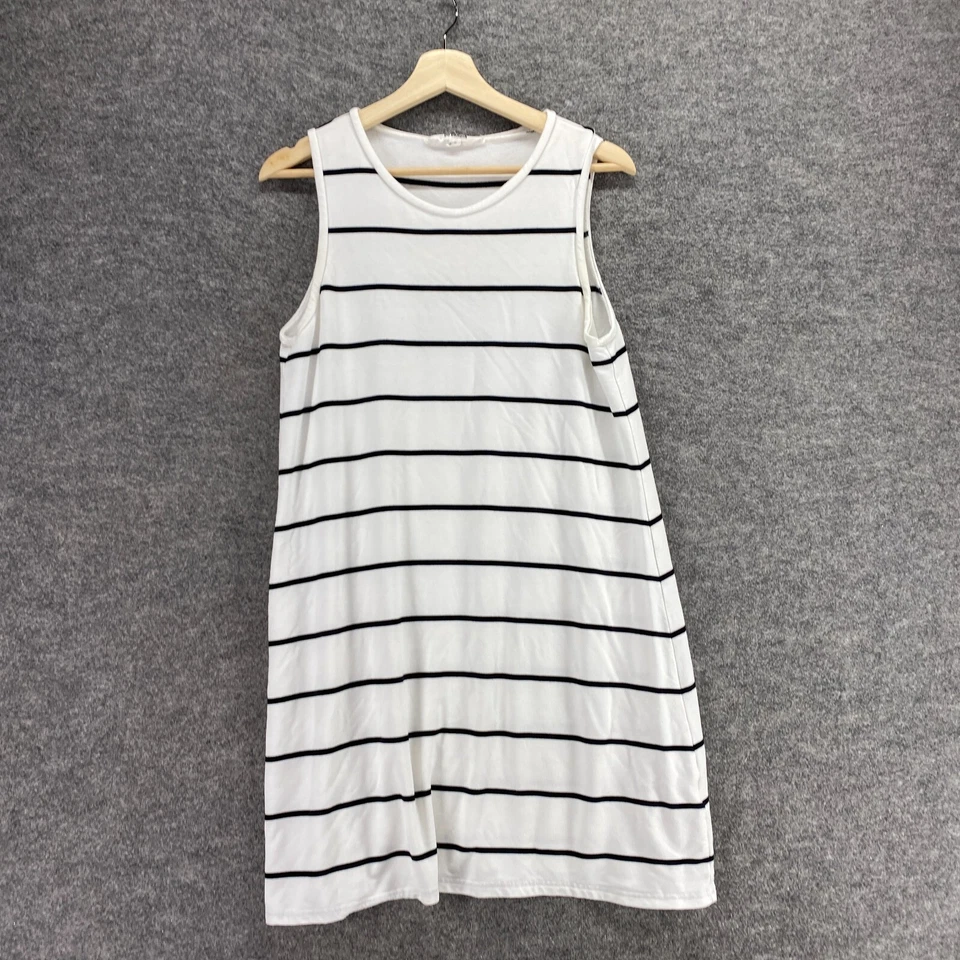 Vestido BB Dakota Mujer S Pequeño Blanco Rayas Cambio Midi Sin Mangas Cuello Redondo Foto 3 de 4