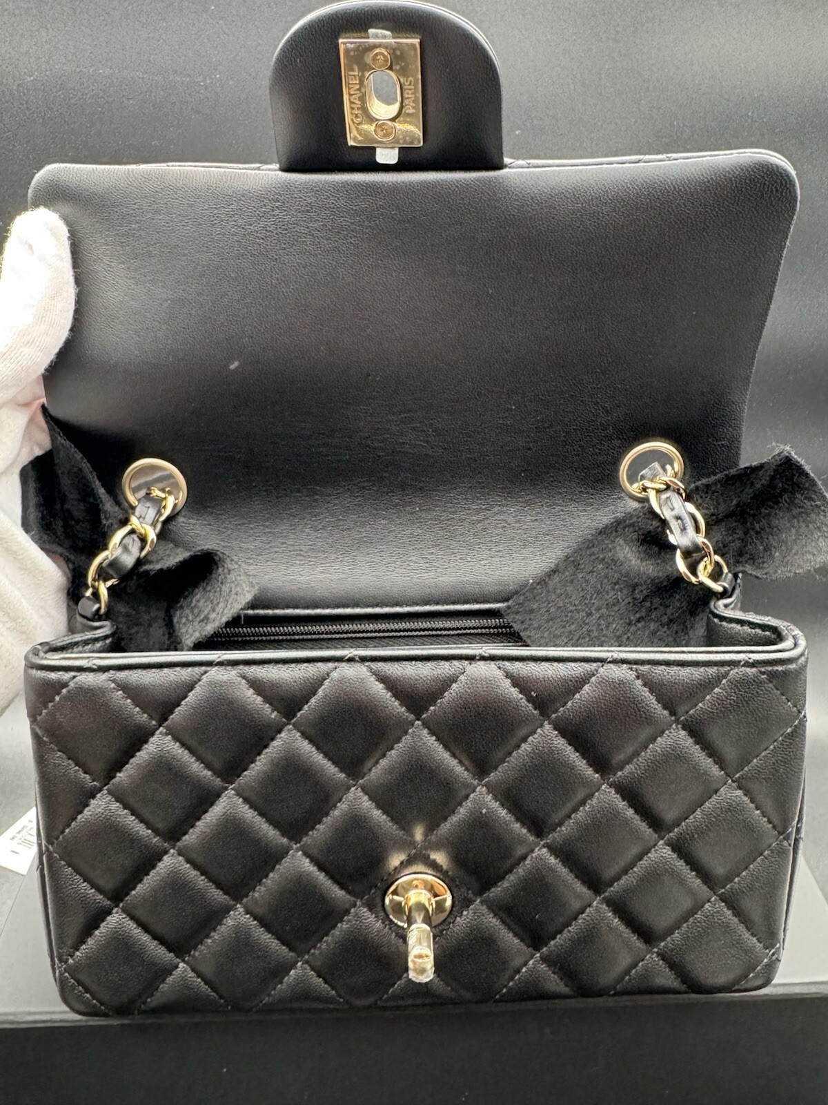 NEW Chanel Mini Rectangular Classic Flap Bag Black Lambskin w/Gold Hardware Auth image 7