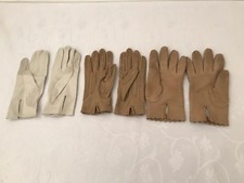 Ladies Vintage Leather Gloves Real Kid Isotoner Grandoe Italy White Brown Lot