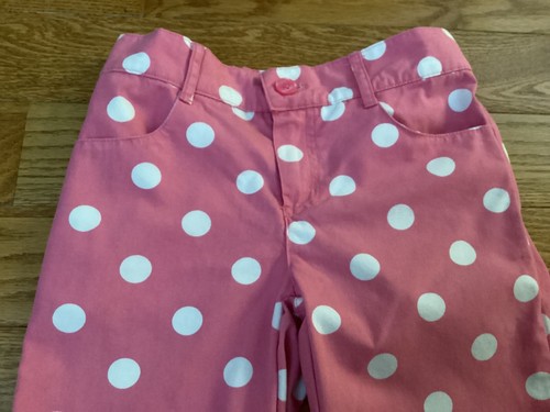 Gymboree Girl SZ 8 Pink w/ White Polka Dots Adjustable Waist Cuffed Capris - Picture 2 of 16