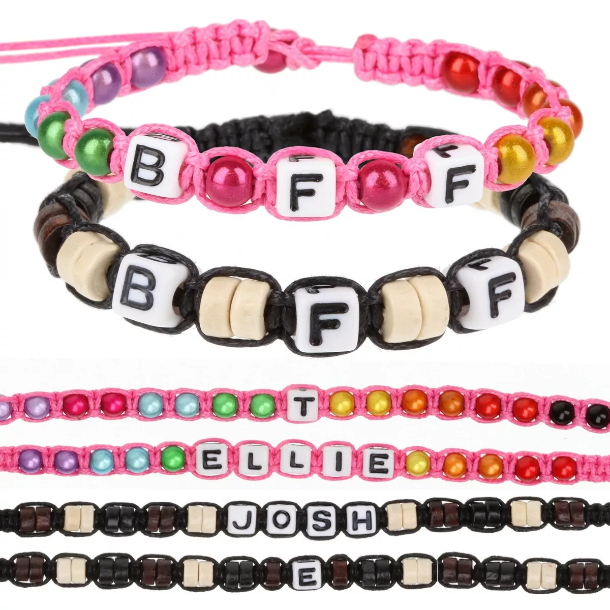 Personalised Friendship Bracelet Kids Boys Girls Name Letter Message Beads