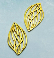 6 pieces - Tibetan Gold Leaves Charms Filigree Pendants Dangles TGL236