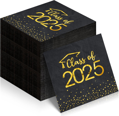 100Pcs Class of 2025 Graduation Napkins, Disposable Congrats Grad Paper Cocktail
