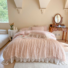 Cotton French Princess Bedding Set Romantic Lace Ruffles Patchwork Cover Set