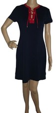 Chaps Sz Medium Capri Navy Blue Red Lace Up Ribbed Knit Shirtdress m polo dress