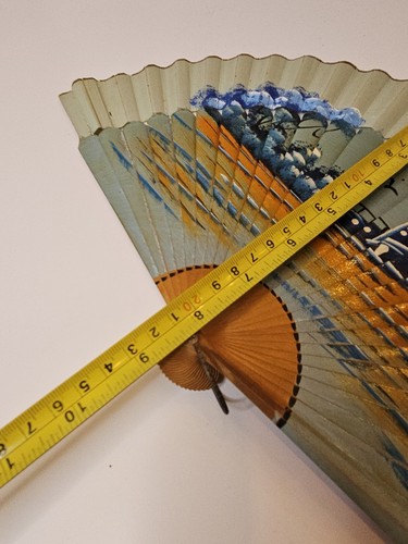 Vintage Japanese Fan Hand Painted bamboo, Washi Japanese Paper Asian 16 x 8.5 - Picture 18 of 18