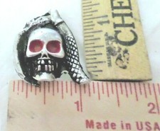 Skull Scythe pin vintage collectible old biker vest hat pinback memorabilia