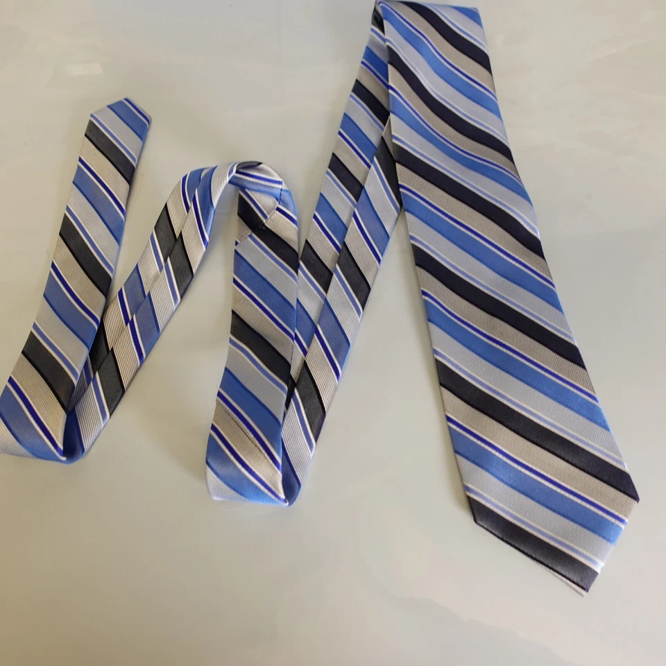 Corbata tejida de diseñador de regimiento azul PERRY ELLIS PORTAFOLIO Repp a rayas para hombre Foto 3 de 4