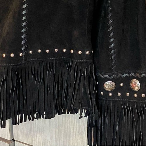 Scully Black Fringe Leather Suede Jacket Studs Size L Large - Picture 15 of 15