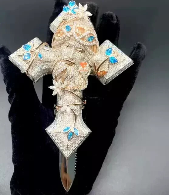 4.30Ct Round Moissanite Custom Cross Pendant in 14K White Gold