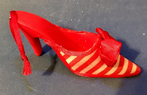 Rot gestreifte Pantolette mit Schleife Weihnachtsschmuck - Bild 3 von 4