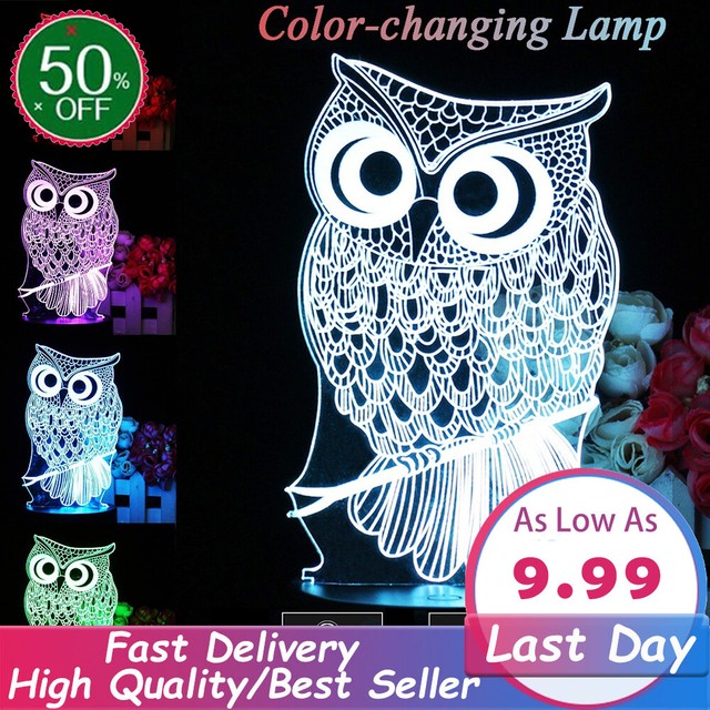 3d Led Night Light Owl 7 Color Touch Change Table Desk Lamp Kids