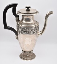 A Antique Empire Highly Detailed Engraved Solid Silver Coffee Pot Circa 19th C