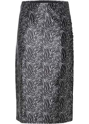 Glänzender Jerseyrock Gr. 36/38 Silber Schwarz Freizeit-Rock Knielang Skirt Neu*