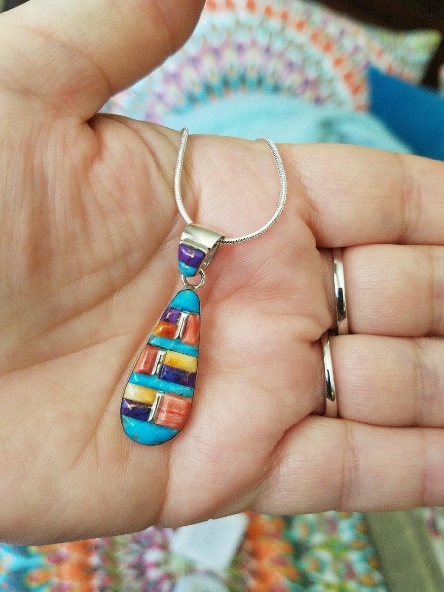 Gorgeous Native American Navajo Turquoise Coral Spiny Lapis Sterling Silver 3 Strand Necklace Gorgeous Native American Navajo Turquoise Coral Spiny Lapis Sterling Silver 3 Strand Necklace