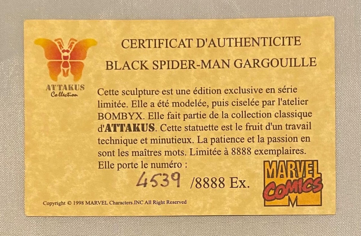 Attakus Spider-man black costume on Gargoyle 1997 Marvel Statue | eBay