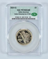 2024-S Sacagawea Native American $1 Indian Citizenship Act PR70 DCAM CAC CACg