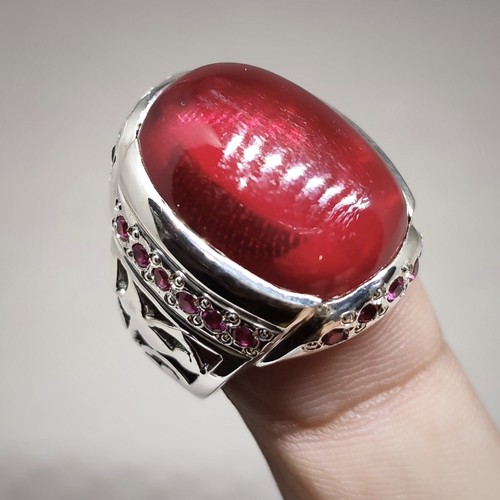 Men’s Red Ruby Statement Ring Sterling Silver Vintage Style Gemstone Jewellery - Picture 15 of 24