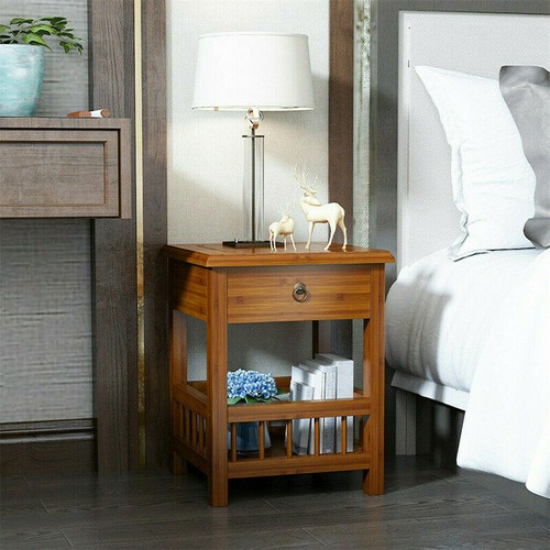 Vintage Indoor Plant Stand Tall Nightstand Drawer End Table Beside Storage Shelf - Picture 5 of 14