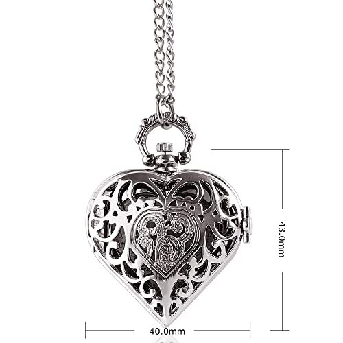 Women's Pocket Watch, Heart Pendant Necklace Analogue Pocket Watches Silver - Bild 4 von 6